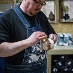 Richard Heeley at work in his pottery in Shropshire Feb 2018
